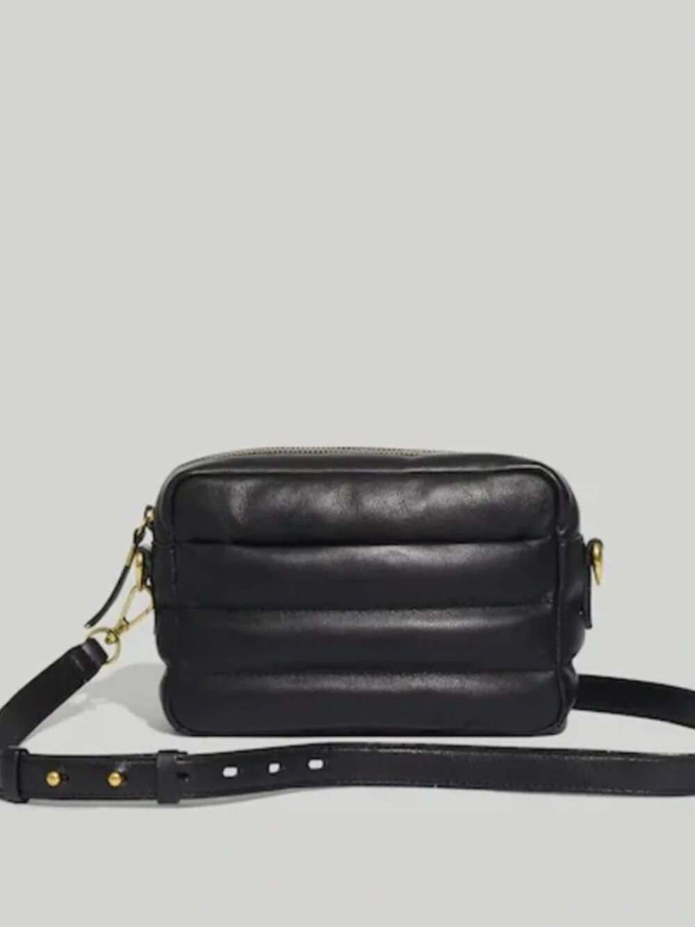 Madewell The Transport Camera Bag: Puff Edition – Black Quilted Leather Crossbod